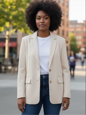 Boyfriend Twill Beige Blazer Jacket